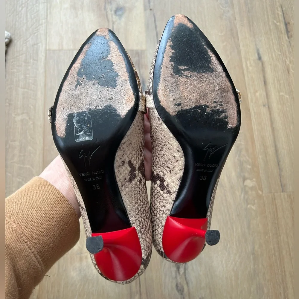 Giuseppe Zanotti Brown Snakeskin Heels with Red Sole - Picture 7 of 16
